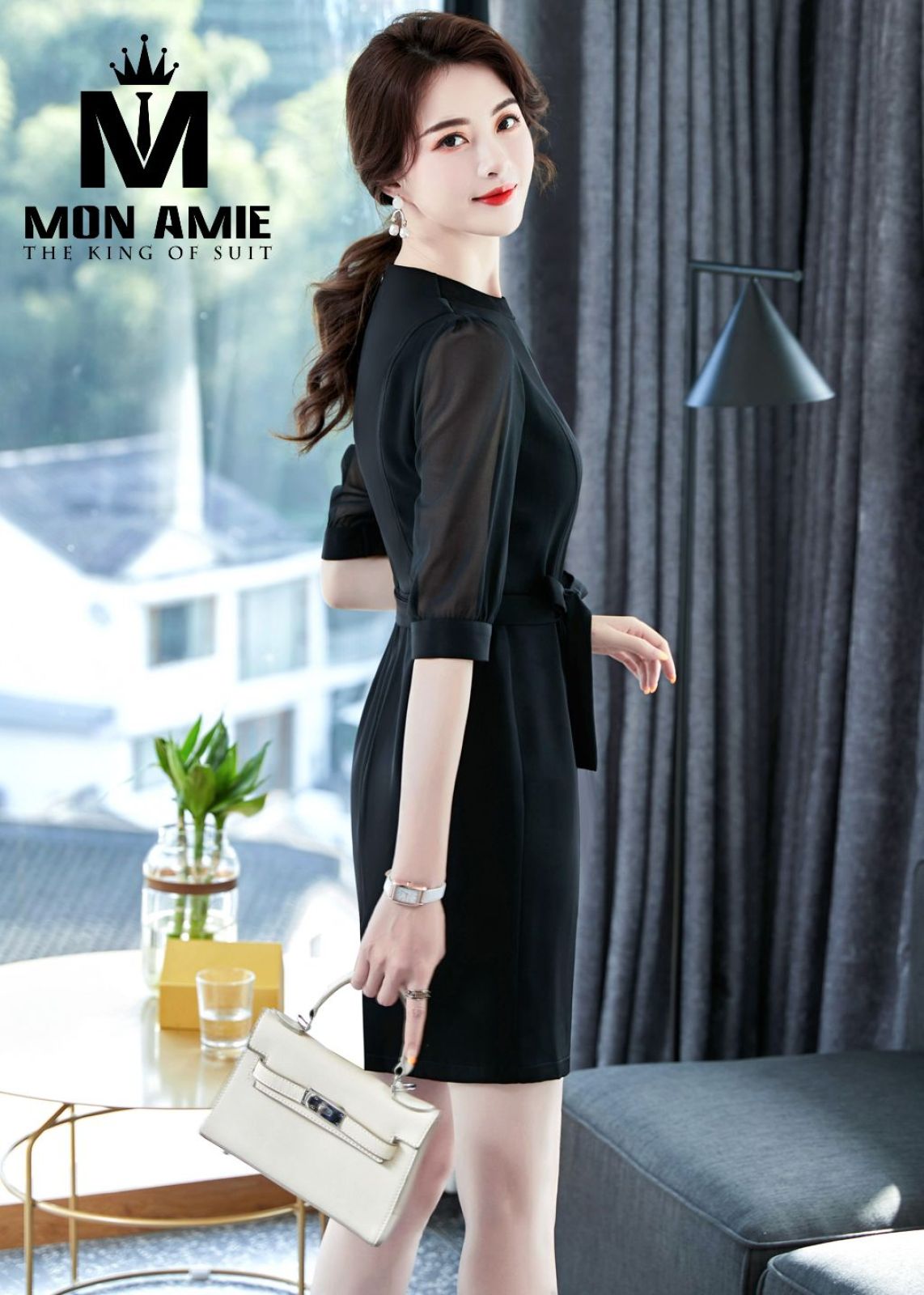 Black Workwear Dress With Chiffon Sleeves 